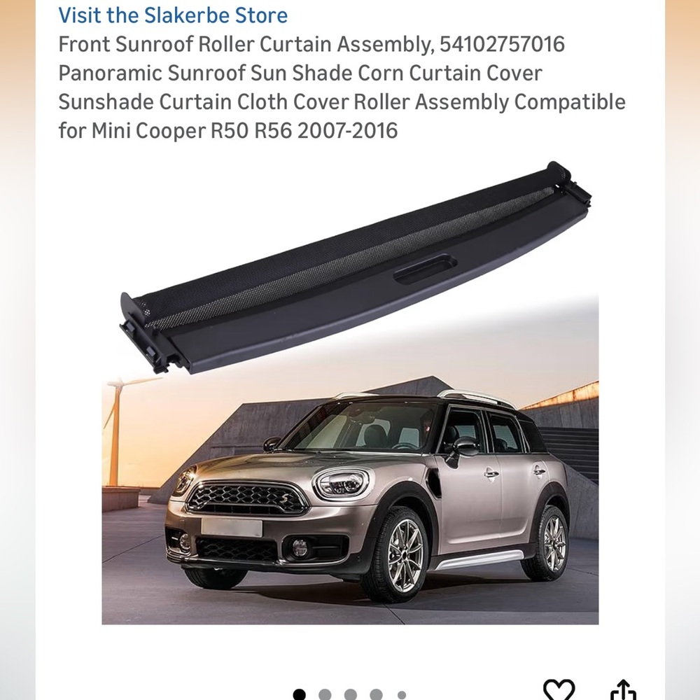 Front Sunroof Roller Curtain Assembly Black - Compatible with Mini Cooper